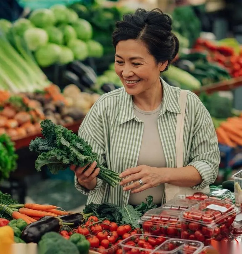 Woman selecting fresh vegetables at an outdoor market